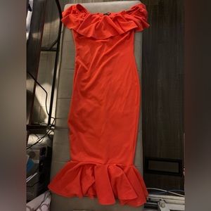 Women’s Large New with tag FashionNova Fit & Flare Orange/Red Off Shoulder Dress